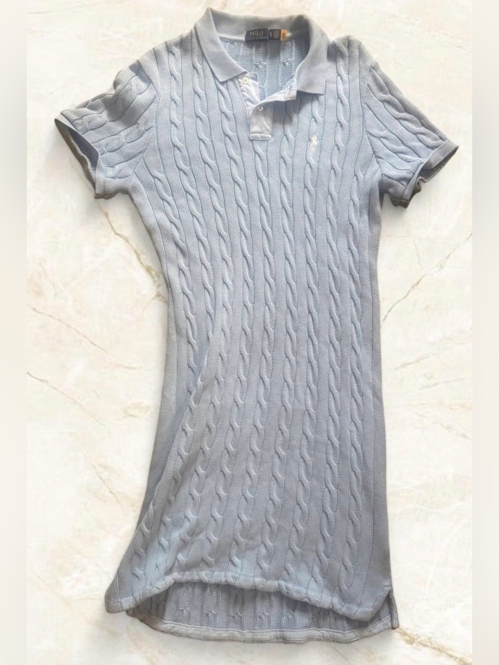 Polo Ralph Lauren Cable Knit Short Sleeve Sweater Dress In Chambray Blue XL